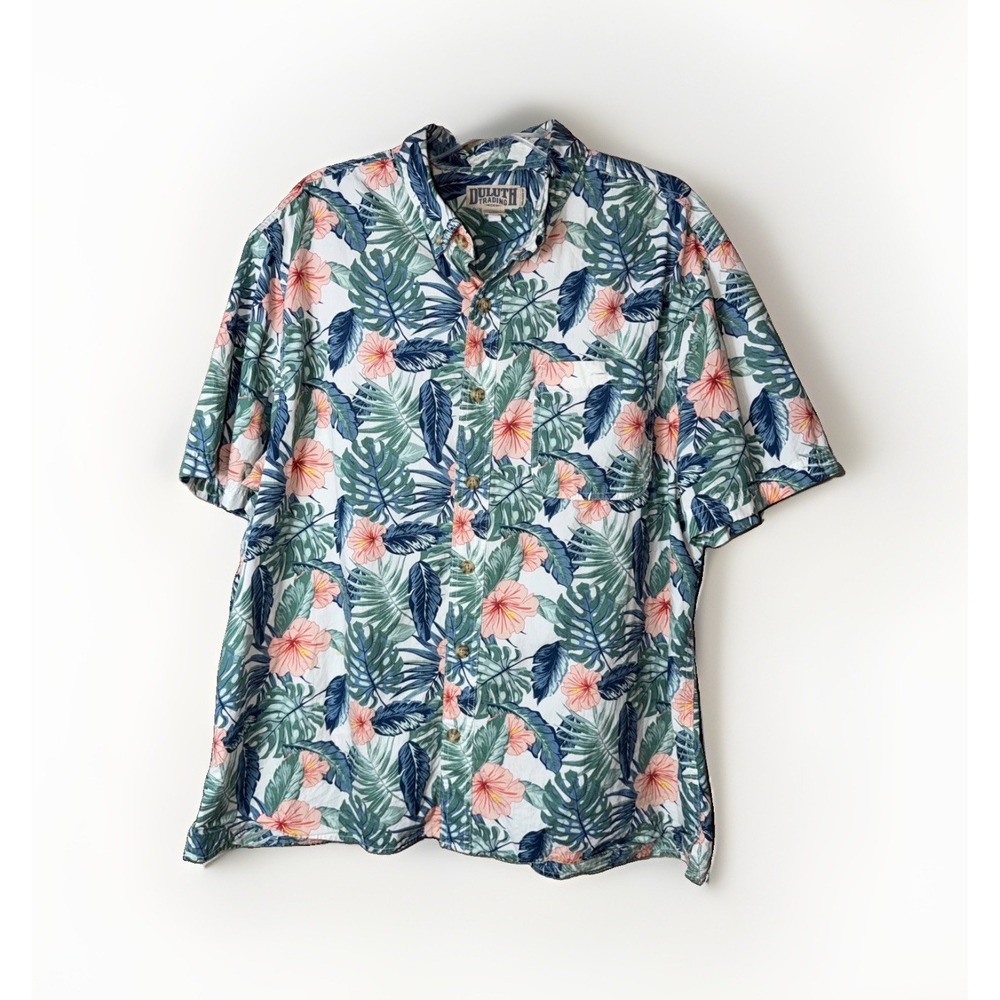 Duluth Trading Co Hawaiian Shirt Men's XL Relaxed Fit Button Up Flower Vacation